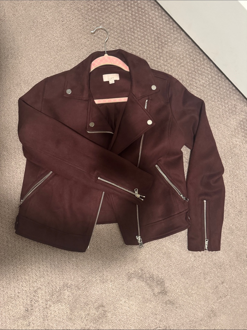 LOFT burgundy plum Moto Jacket with Silver Hardware